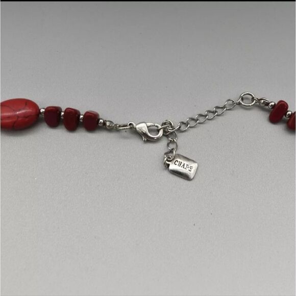 CHAPS Necklace Southwest Red Faux Stone Beads Silver Tone Spacers 18" Excellent - Picture 6 of 9